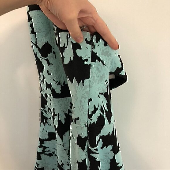 PARKER Leona Dress Aqua Blue Black Jacquard Textured Floral Halter Cutout Back S - Picture 5 of 12